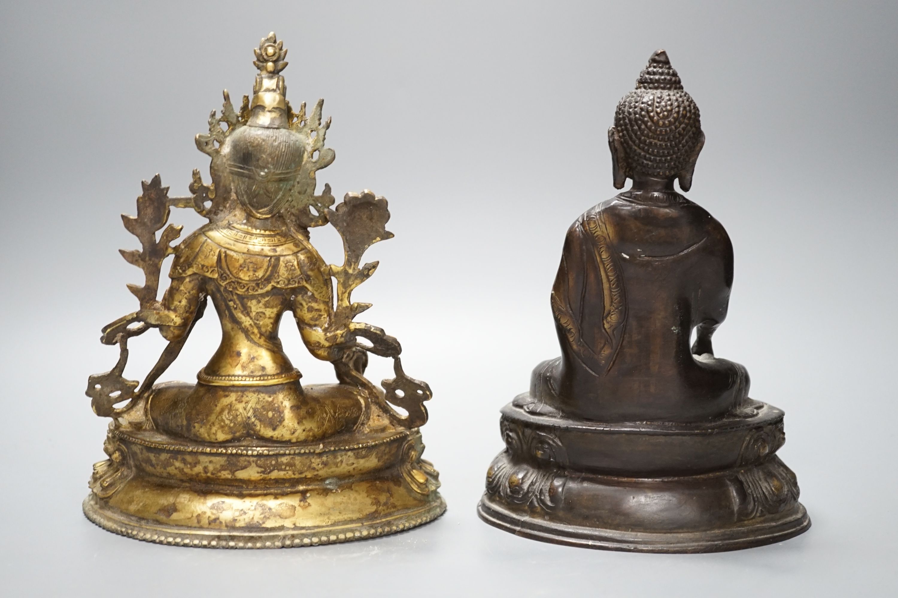 A group of five Tibetan or buddhist bronzes of deities and a Chinese bronze ‘dragon’ vase, tallest 21cm